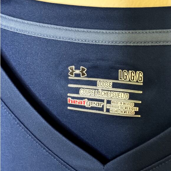 Under Armour  Mens Heat Gear Loose Fit Navy Blue short sleeve t-shirt Size Large - Picture 4 of 8